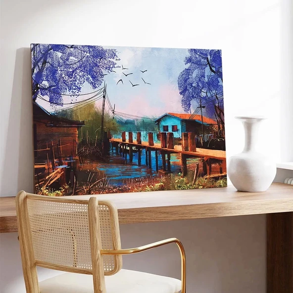 Kış Masalı Köyü Kanvas Tablo - Resim 2