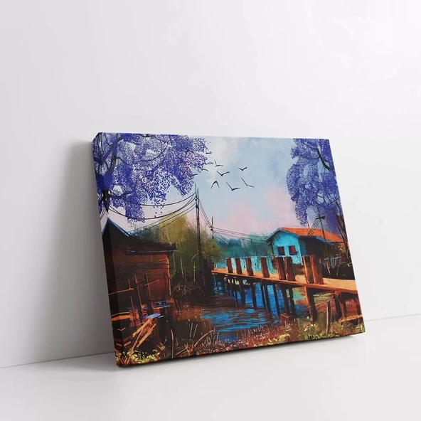 Kış Masalı Köyü Kanvas Tablo ürün görseli