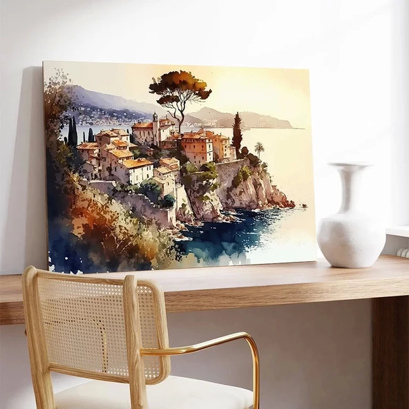 Kayalık Sahil Kasabası Kanvas Tablo - 2