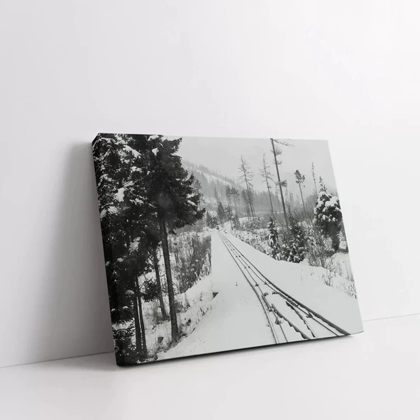 Kış Tren Yolu Kanvas Tablo - Resim 2