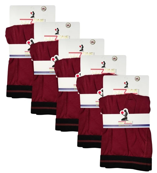 5 Adet Büyük Beden Redzone Likralı Boxer Bordo - 5