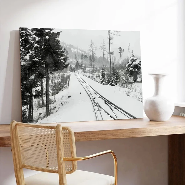 Kış Tren Yolu Kanvas Tablo - Resim 3