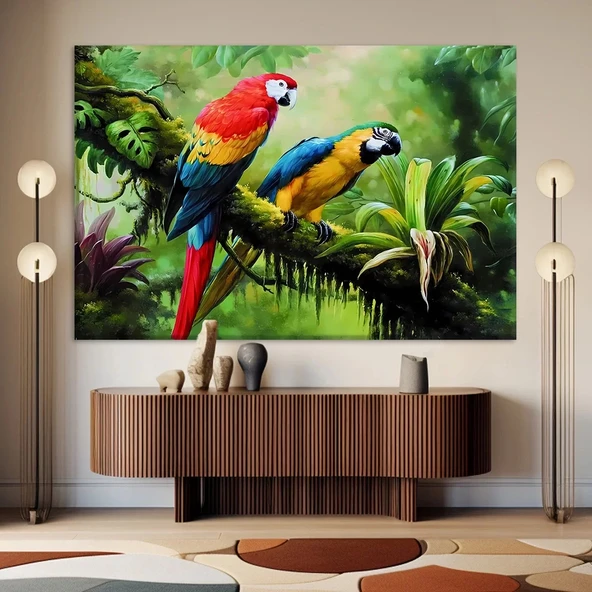 Renkli Papağnlar Kanvas Tablo ürün görseli