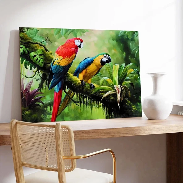 Renkli Papağnlar Kanvas Tablo - Resim 3