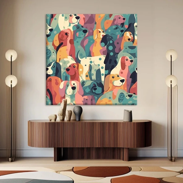 Renkli Sevimli Köpekler Kanvas Tablo ürün görseli