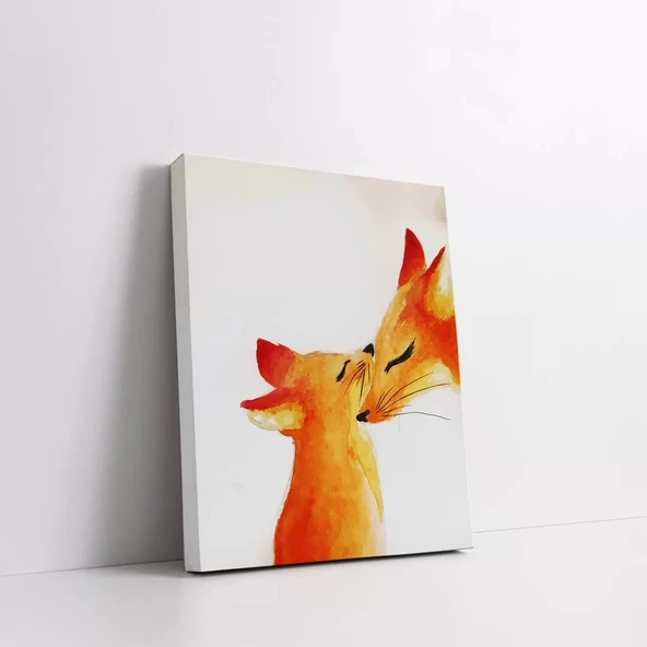 Anne Tilki ve Yavrusu Kanvas Tablo - Resim 2