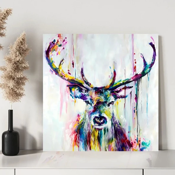 Renkli Geyik Kanvas Tablo - Resim 3