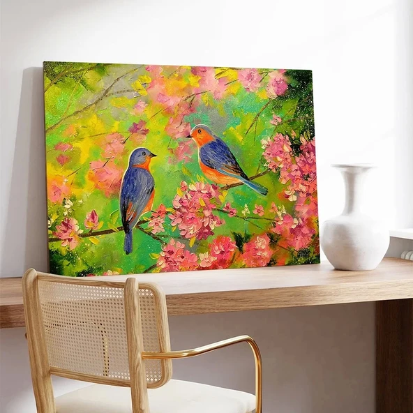 Kuş ve Çiçekler Kanvas Tablo - Resim 3