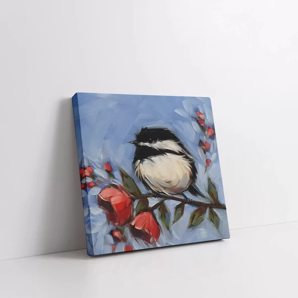 Daldaki Siyah Beyaz Kuş Kanvas Tablo - Resim 2