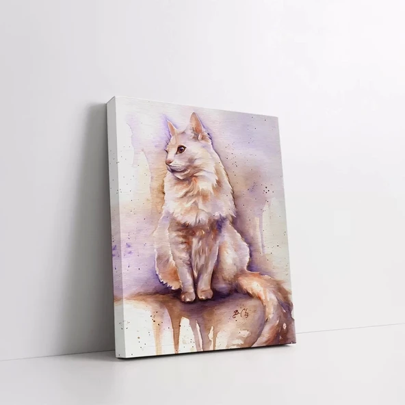Uzun Tüylü Kedi Kanvas Tablo - Resim 2