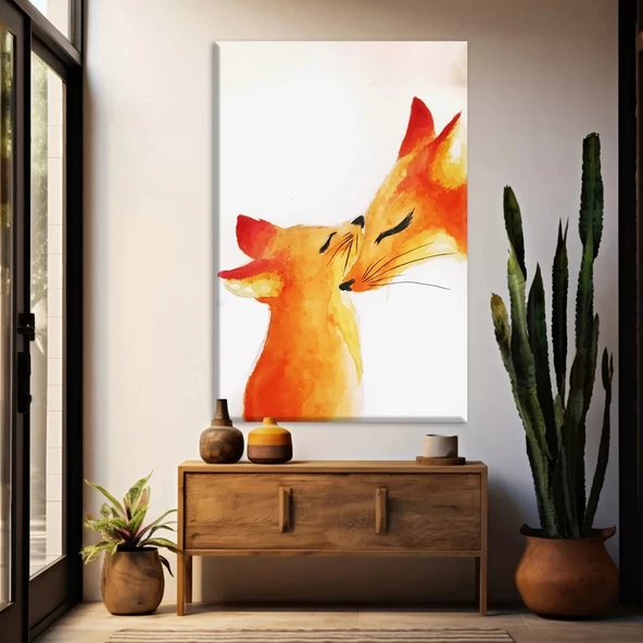 Anne Tilki ve Yavrusu Kanvas Tablo ürün görseli