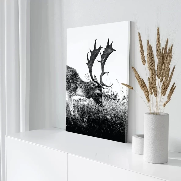 Siyah Beyaz Geyik Kanvas Tablo - Resim 3