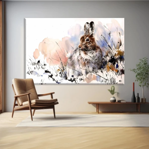 Tavşan ve Papatyalar Kanvas Tablo ürün görseli