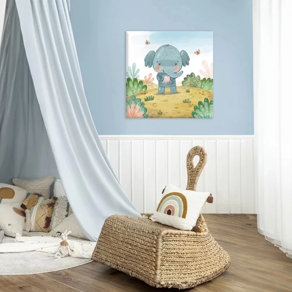 Fil ve Kelebekler Kanvas Tablo ürün görseli