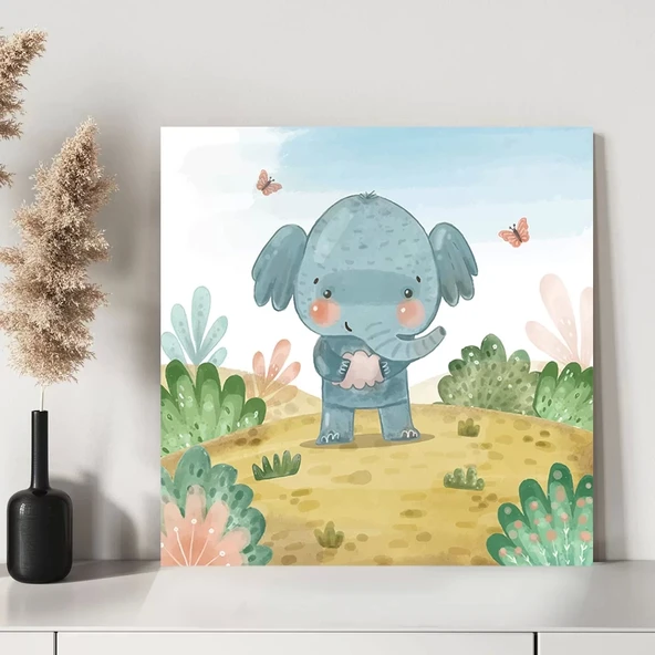 Fil ve Kelebekler Kanvas Tablo - Resim 3