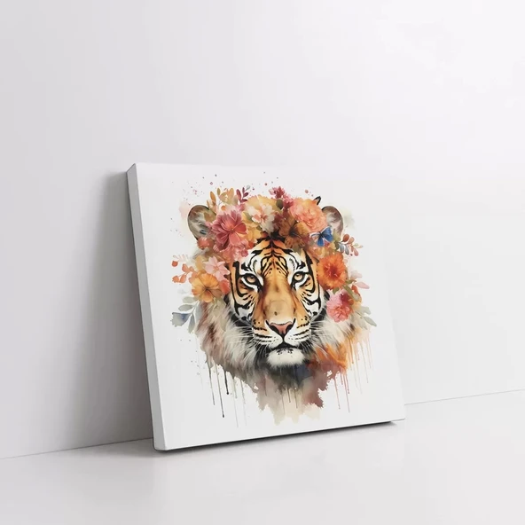 Yeleleri Çiçekli Aslan Kanvas Tablo - Resim 2