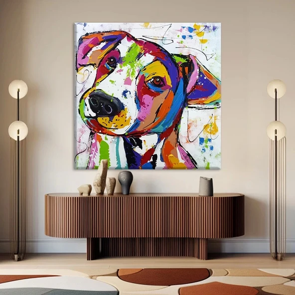 Renkli Şirin Köpek Kanvas Tablo ürün görseli