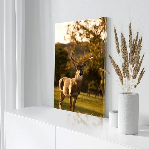 Manzaradaki Geyik Kanvas Tablo - Resim 3