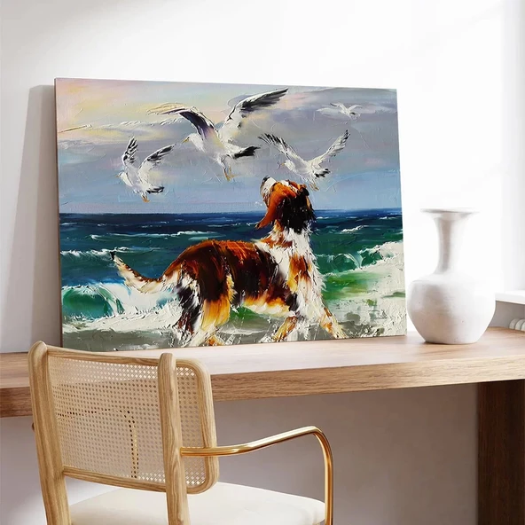 Köpek ve Martılar Kanvas Tablo - Resim 3