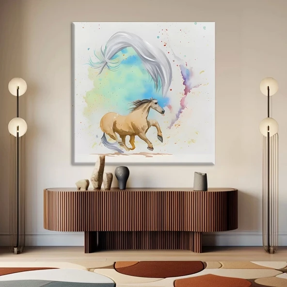Kahverengi Koşan At Kanvas Tablo ürün görseli