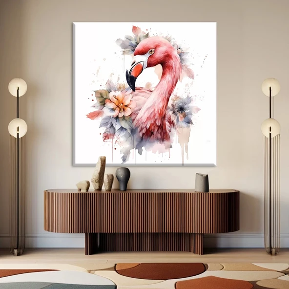 Çiçekli Flamingo Kanvas Tablo ürün görseli