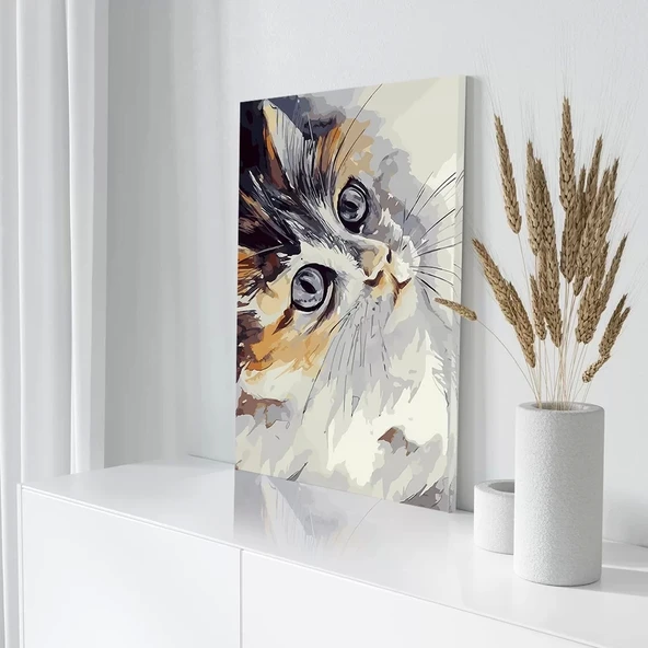 Gözlerin İfadesi Kedili Kanvas Tablo - Resim 3