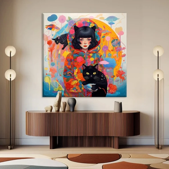 Siyah Kedi Kanvas Tablo ürün görseli