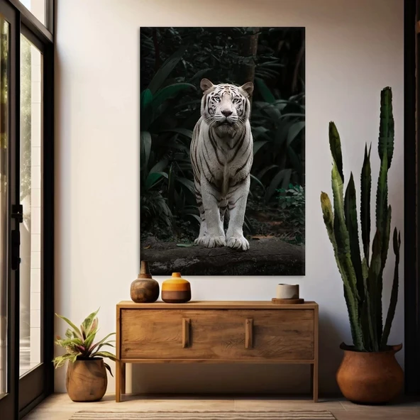 Siyah Beyaz Çizgili Kaplan Kanvas Tablo ürün görseli