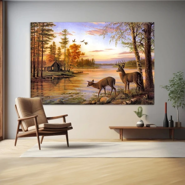 Orman İçinde Geyikler Kanvas Tablo ürün görseli
