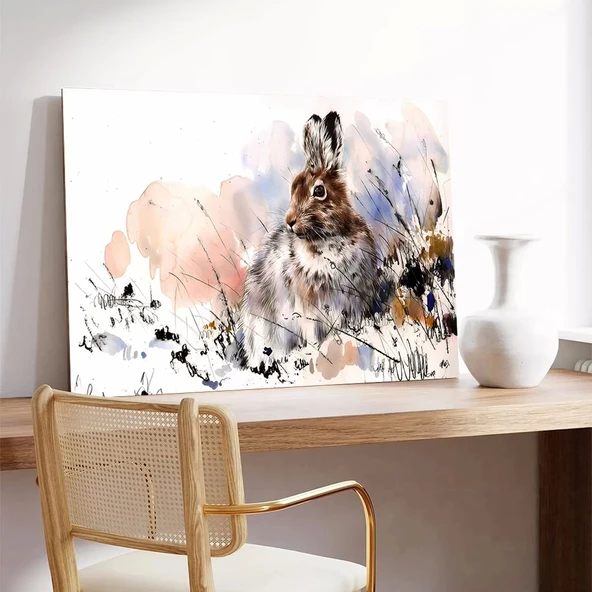 Tavşan ve Papatyalar Kanvas Tablo - Resim 3