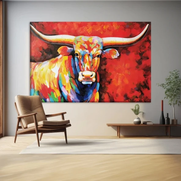 Renkli Boğa Kanvas Tablo ürün görseli