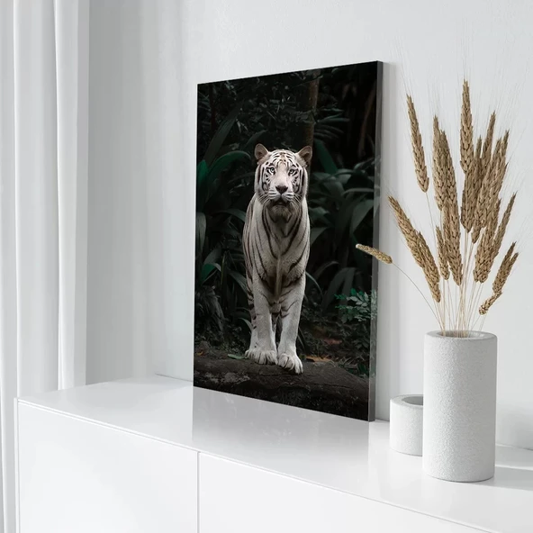 Siyah Beyaz Çizgili Kaplan Kanvas Tablo - Resim 3