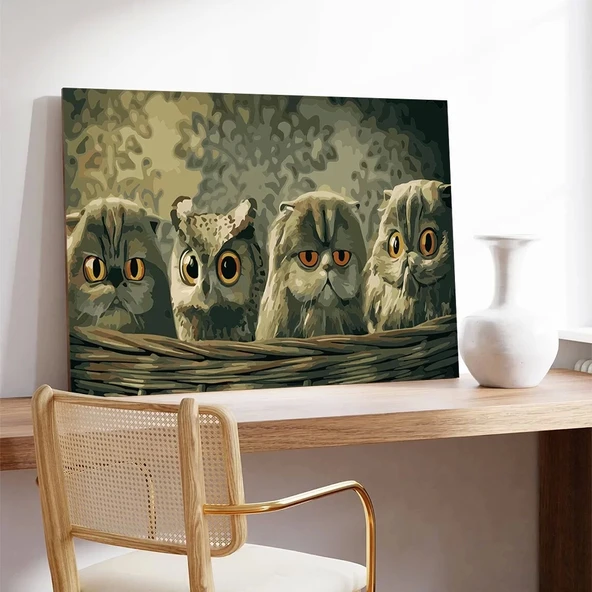 Üç Baykuş Portresi Kanvas Tablo - Resim 3