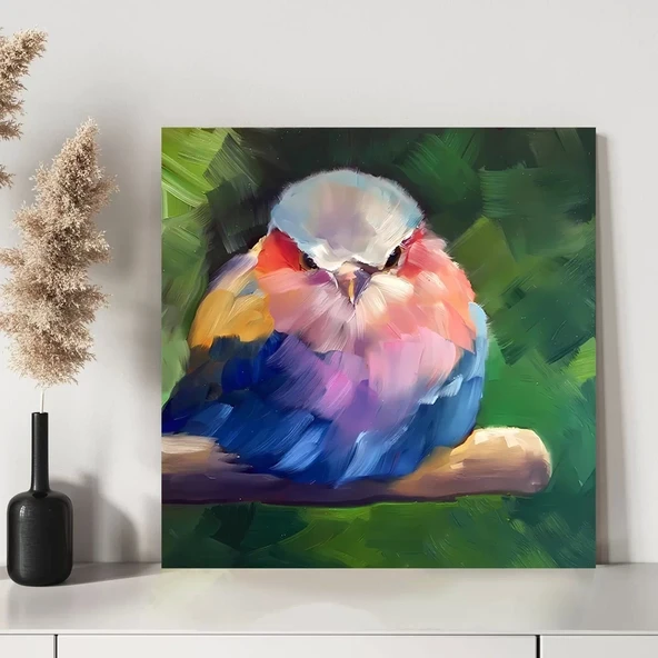 Daldaki Renkli Kuş Kanvas Tablo - Resim 3