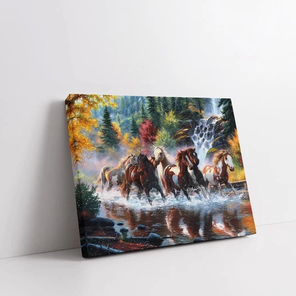 Atların Nehir Geçişi Kanvas Tablo - Resim 2