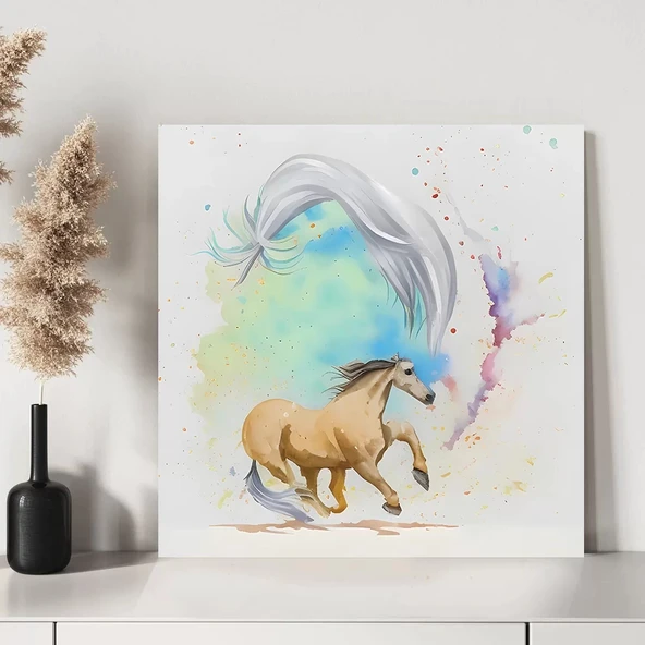 Kahverengi Koşan At Kanvas Tablo - Resim 3