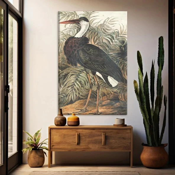 Yapraklar Önündeki Turna Kuşu Kanvas Tablo ürün görseli