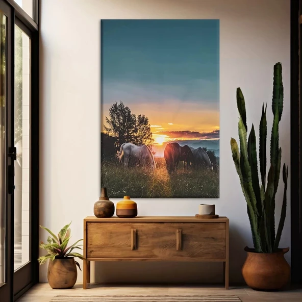 Atlar ve Günbatımı Kanvas Tablo ürün görseli