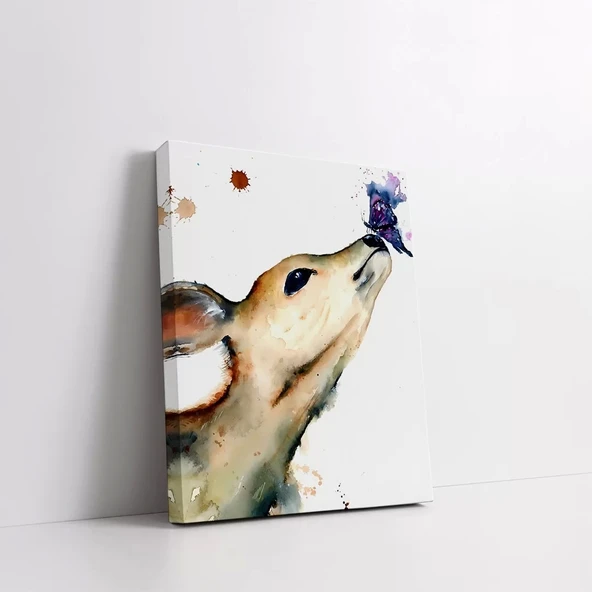 Geyiğin Burnundaki Kelebek Kanvas Tablo - Resim 2