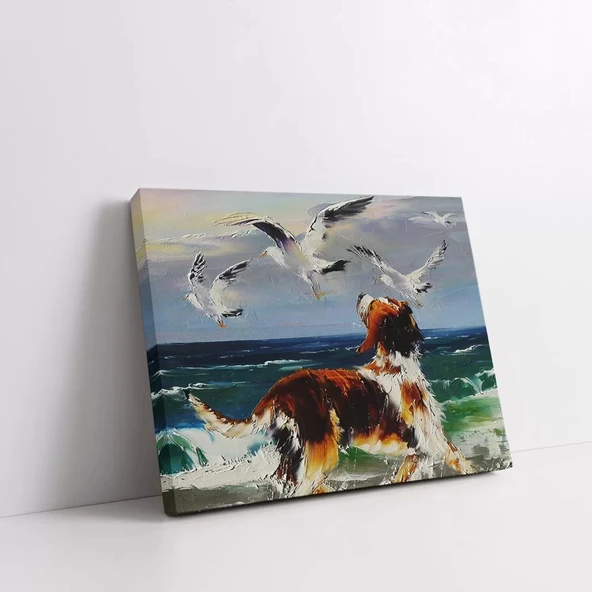 Köpek ve Martılar Kanvas Tablo - Resim 2