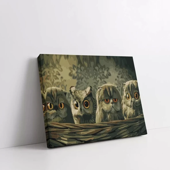 Üç Baykuş Portresi Kanvas Tablo - Resim 2