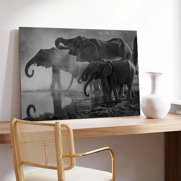 Fil Sürüsü Kanvas Tablo - Resim 3