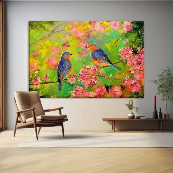 Kuş ve Çiçekler Kanvas Tablo ürün görseli