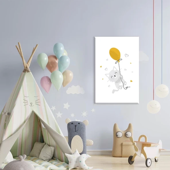 Balonlu Kedi Kanvas Tablo ürün görseli