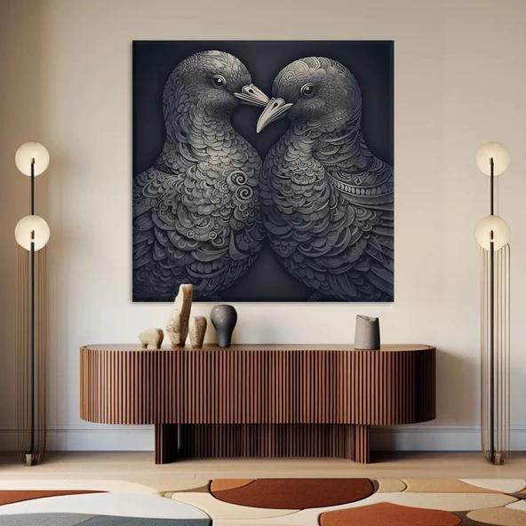 Siyah Beyaz Güvercin Kanvas Tablo ürün görseli