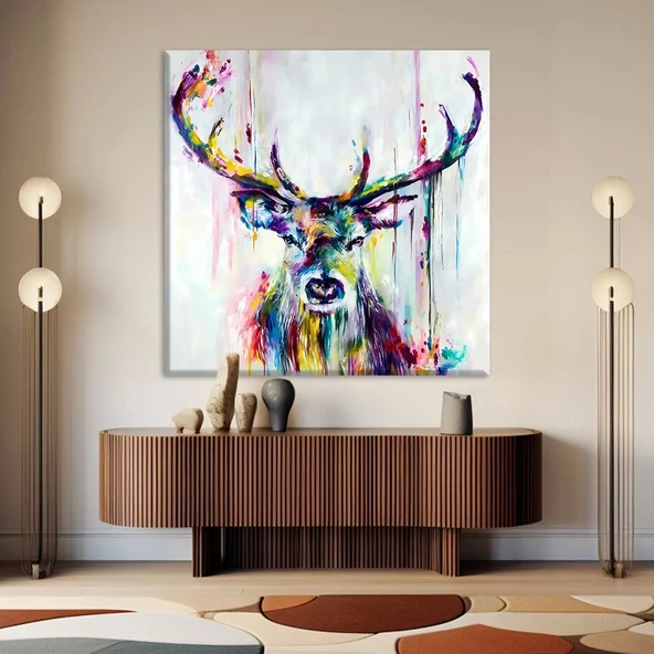 Renkli Geyik Kanvas Tablo ürün görseli