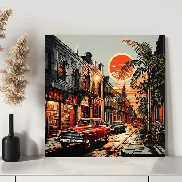 Gece Vakti Şehir Yaşamı Kanvas Tablo - Resim 3