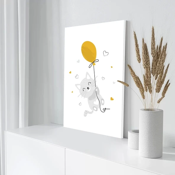Balonlu Kedi Kanvas Tablo - Resim 3