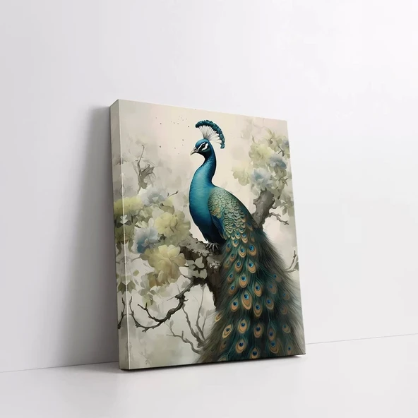 Çicek Dalı Tavus Kuşu Kanvas Tablo - Resim 2