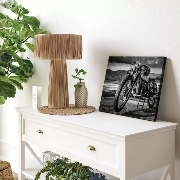 Siyah Beyaz Motosiklet Yatay Kanvas Tablo ürün görseli